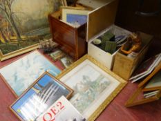 A large parcel of household items including a quantity of prints, maritime commemorative items etc