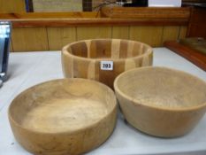 Three turned wooden bowls