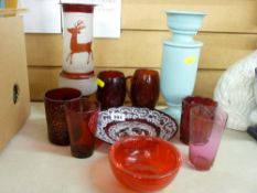 A Venetian cranberry glass plate & a quantity of ruby, cranberry & other glassware