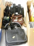 Four sets of field binoculars including a Pathescope 20x50, a modern Miranda 8x40 etc