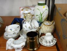 A Victorian hand painted milk glass vase, a Victoria china part-tea set etc