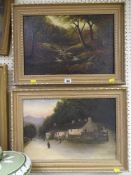 HENRY HOWELL pair of vintage oils on canvas - woodland and country village scene