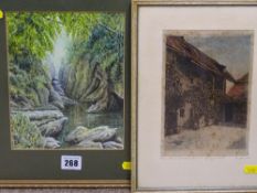 JUNE GREENWOOD watercolour study titled 'Fairy Glen, Betws-y-Coed' & G BRANDT printed and hand
