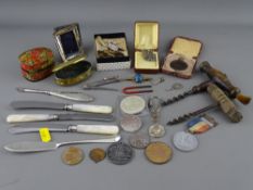 A biscuit tin containing a mixed lot of collectables including gold jewellery, a Chester marked