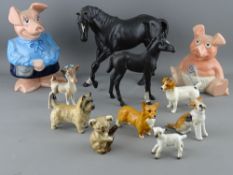 A Beswick black mare & foal, seven further Beswick animals & two Wade NatWest pig money banks