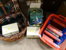A picnic basket and parcel of miscellaneous items