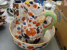 An Imari decorated ironstone jug & wash basin set