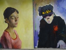 JOHN CHERRINGTON two oils on canvas - a portrait study of a young woman & another of elderly lady