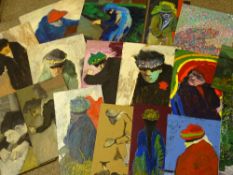 JOHN CHERRINGTON unframed oils on board - a quantity of mainly studies of elderly folk