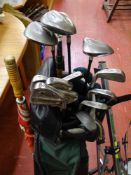 A set of Premiere golf clubs in carry bag with associated trolley