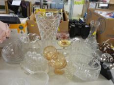 A selection of cut & other vases & glassware