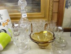 A Powell glass vase, a cut glass decanter & stopper, a small Victorian rummer & further assorted