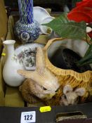 A box of planters, vase etc