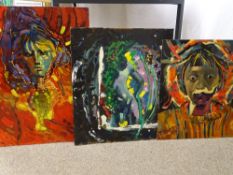 JOHN CHERRINGTON three oils on board - colourful psychedelic portrait studies, all signed, two dated