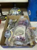 A Tiffany style table lamp, quantity of flatware etc