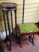 A barley-twist oak two-tier stand & a reproduction mahogany twin-flap side table