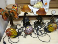 A parcel of novelty table lamps-a pair of mushroom, a pair of snails and a tortoise E/T
