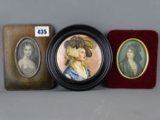 Two oval portrait prints & a similar style framed pot lid
