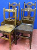 Two antique oak farmhouse chairs & two high back Edwardian side chairs