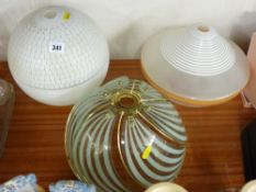 Two mid-century glass ceiling light shades & one other