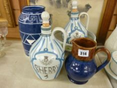 Two Buchan stoneware decanters for whisky & sherry along with other stoneware vases etc