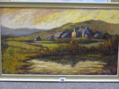 DAISY WYN GRIFFITH (of Anglesey) early oil on board - farmstead scene, signed and with title label