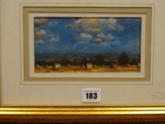 SHARON L INGRAM mixed media on paper - landscape, field of bales, signed and dated