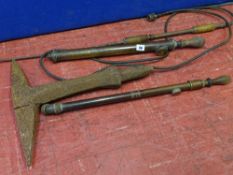 Two vintage brass garden sprayers, a cast iron ornament etc