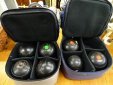 Two canvas holdall's containing a quantity of Drakes Pride & Taylor Elite crown green bowls