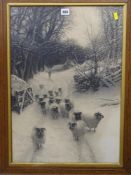 IN THE MANNER OF JOSEPH FARQUHARSON winter scene depicting a shepherd & his dog bringing in the