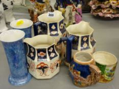 A Wade Heath set of three graduated jugs, a pair of lustre vases etc