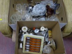 Two boxes of glassware and plated items etc