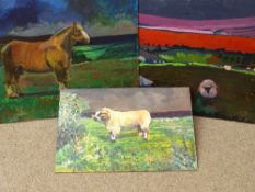 JOHN CHERRINGTON three oils on board - one of a shire horse dated verso '77, unsigned study of sheep