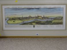 A reprinted coloured etching titled 'The South West Prospect of the City of Chester'
