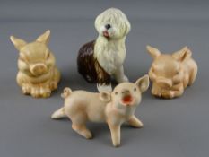 Goebel ceramics - three pigs & a Dulux-type dog
