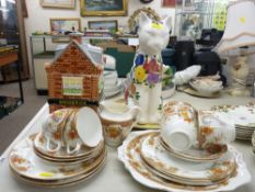 A vintage part-teaset, a pottery seated cat, a Royal Doulton Gaffers plate etc