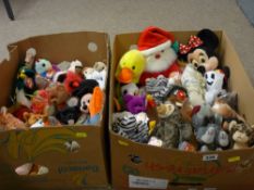 Two boxes of mainly Ty beanie baby soft toys