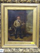 ENGLISH SCHOOL early unattributed oil on canvas of a man smoking a clay pipe, his ale tankard on a