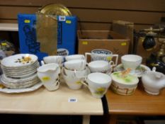A parcel of yellow rose decorated teaware, and other china items and God Speed the Plough tankard