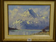 MARK THOMAS (of New Zealand) oil on board - Mount Cook, evening, signed, 22 x 30 cms