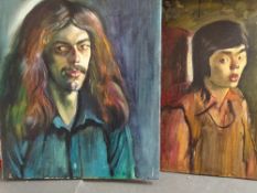 JOHN CHERRINGTON two oils on canvas of a young woman & a long haired man, the former signed &