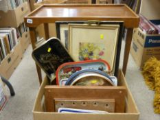 A quantity of lap trays, vintage wooden folding legs tray etc