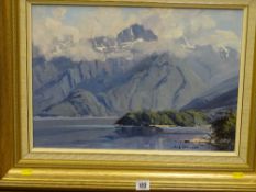 MARK THOMAS (of New Zealand) oil on canvas - Lake Manipouri, signed, 32 x 46 cms