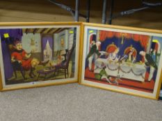 Two 1960s colourful prints titled 'Puss in Boots' & 'Tom Thumb'