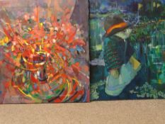 JOHN CHERRINGTON two oils on canvas - psychedelic study of still life flowers & one other of a