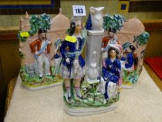 Pair of Staffs flatback Eastern military scenes and a Staffs Scottish group flatback