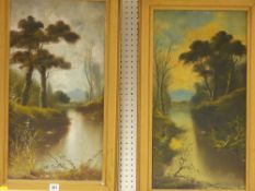Indistinctly signed pair of Victorian oils on canvas - countryside scenes, 61 x 32 cms