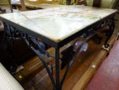 Ornate metal base faux marble topped coffee table