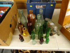 Ship in a bottle, vintage soda and other bottles etc