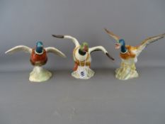 Beswick duck, a Beswick pheasant and a Beswick goose, all in flight